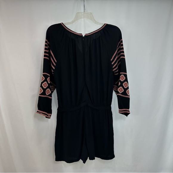 LOFT Embroidered Romper Petite Medium Long Sleeve Jumpsuit Boho Black Red - Picture 6 of 10
